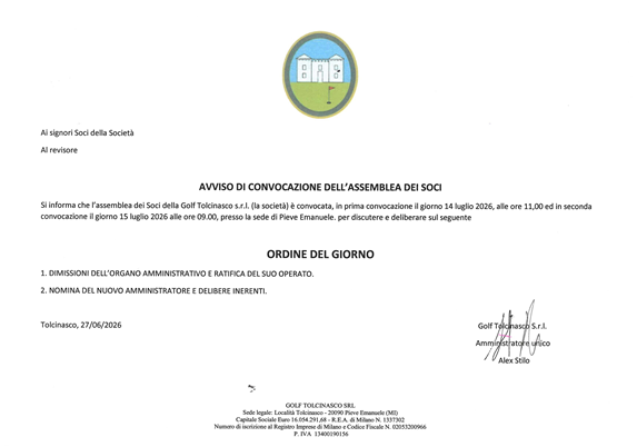SCONVOCAZIONE ASSEMBLEA DEI SOCI
